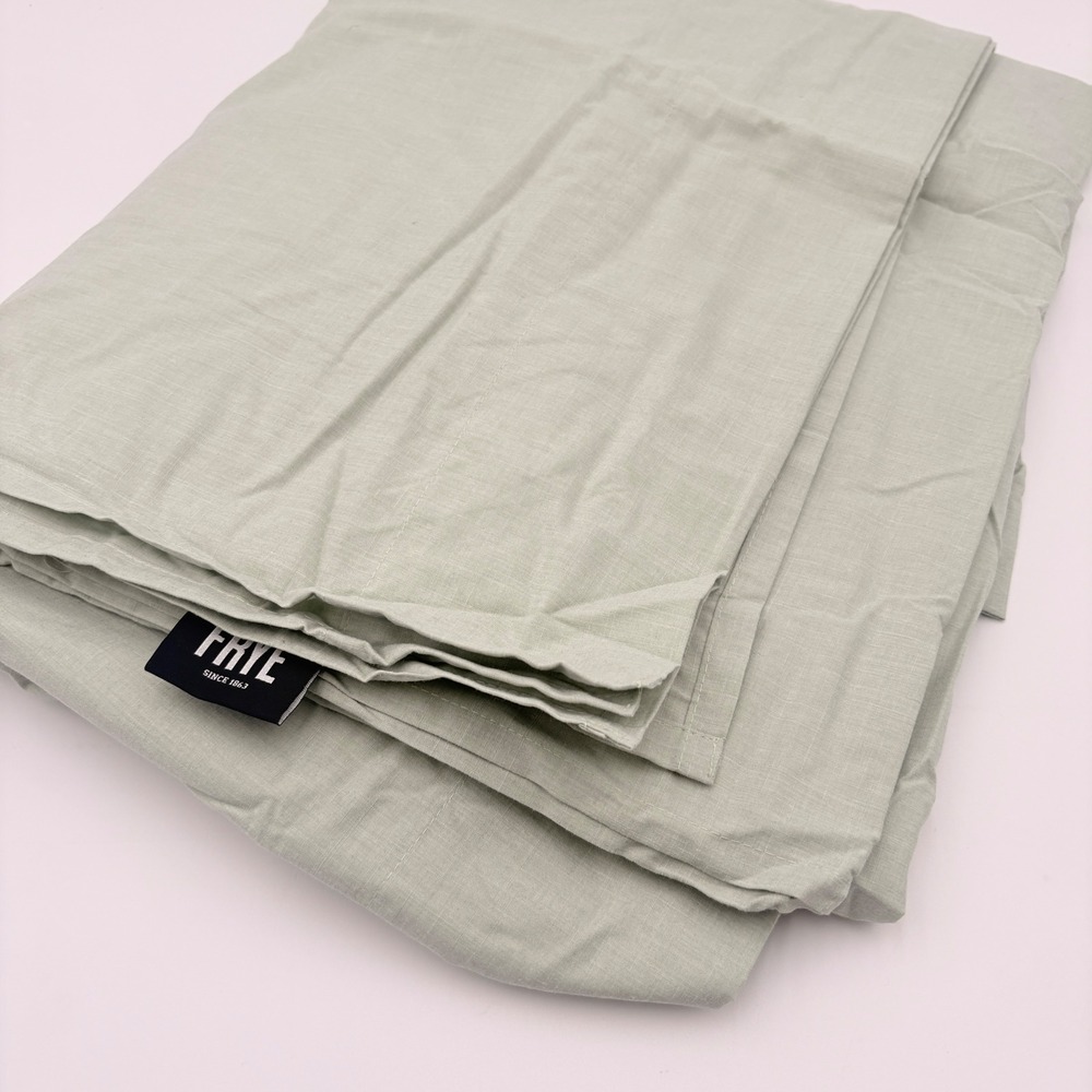 FRYE Dusted Denim Extra Comfort Blend Queen FLAT SHEET ONLY Light Green Sage NEW